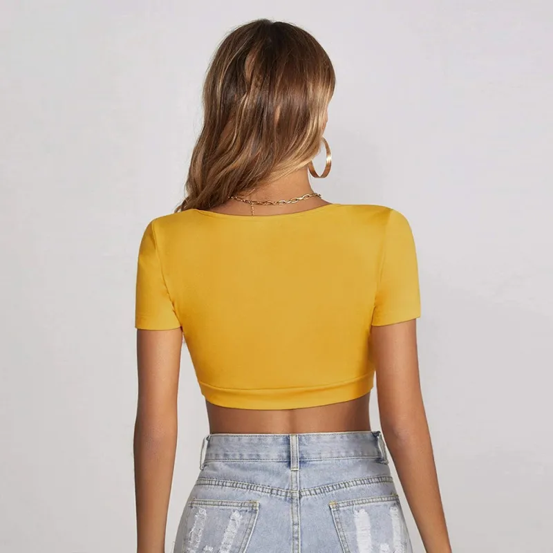 Charmé Scoop Neck Short Sleeve Fitted Crop Top