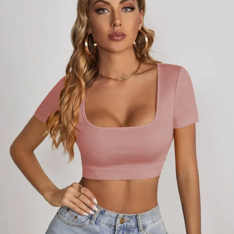 Charmé Scoop Neck Short Sleeve Fitted Crop Top