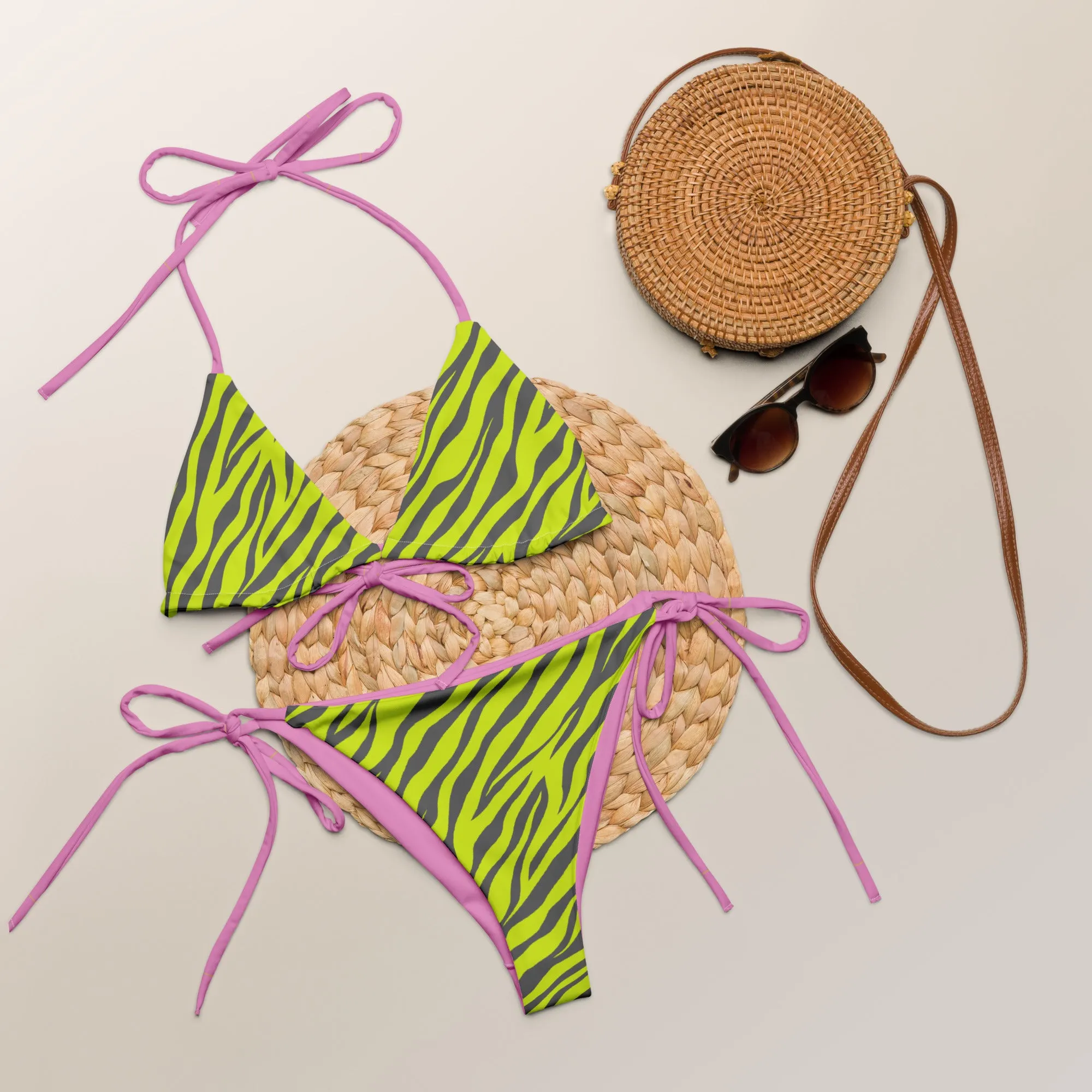 Chartreuse Rose Tiger String Bikini