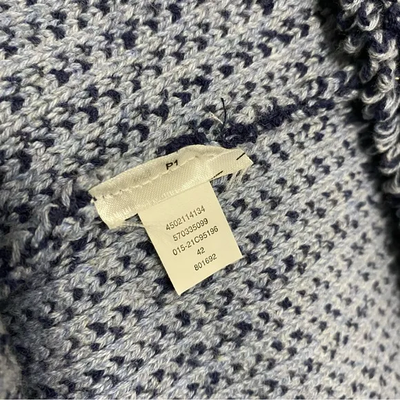 Chico’s Blue Crochet Knit Denim Coatigan Double-Breasted Jacket Size Medium