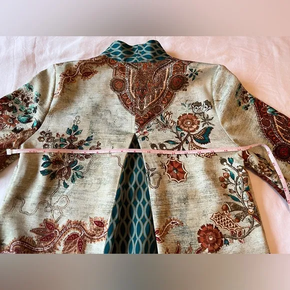 Chico’s Mixed Floral Geometric Kimono Jacket Blue Chico’s Size 00P US 2P EUC