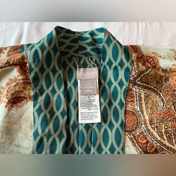 Chico’s Mixed Floral Geometric Kimono Jacket Blue Chico’s Size 00P US 2P EUC
