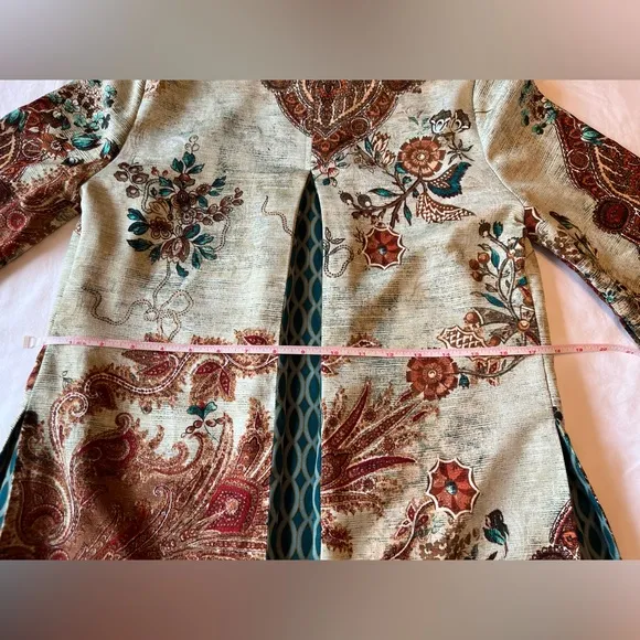 Chico’s Mixed Floral Geometric Kimono Jacket Blue Chico’s Size 00P US 2P EUC