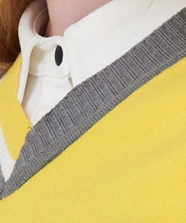 CHUCUCHU Ellie V-Neck Knit Sweater - Yellow