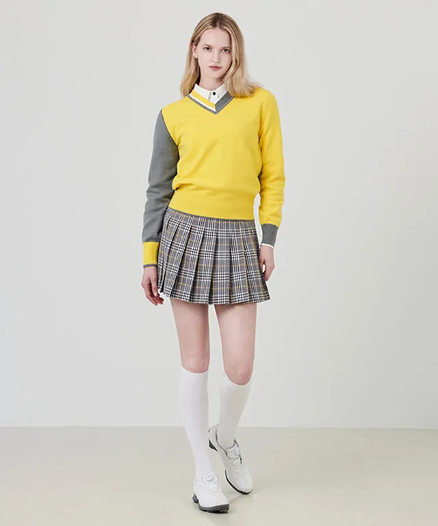 CHUCUCHU Ellie V-Neck Knit Sweater - Yellow