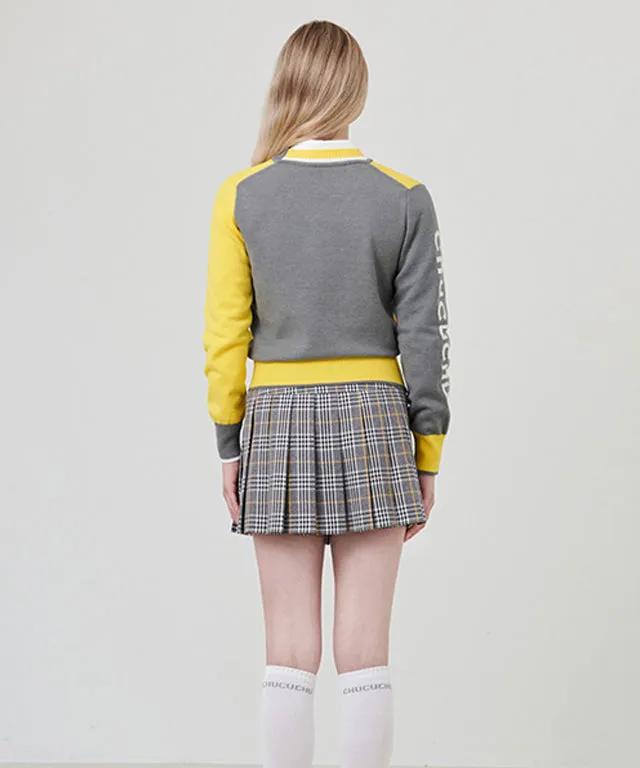 CHUCUCHU Ellie V-Neck Knit Sweater - Yellow