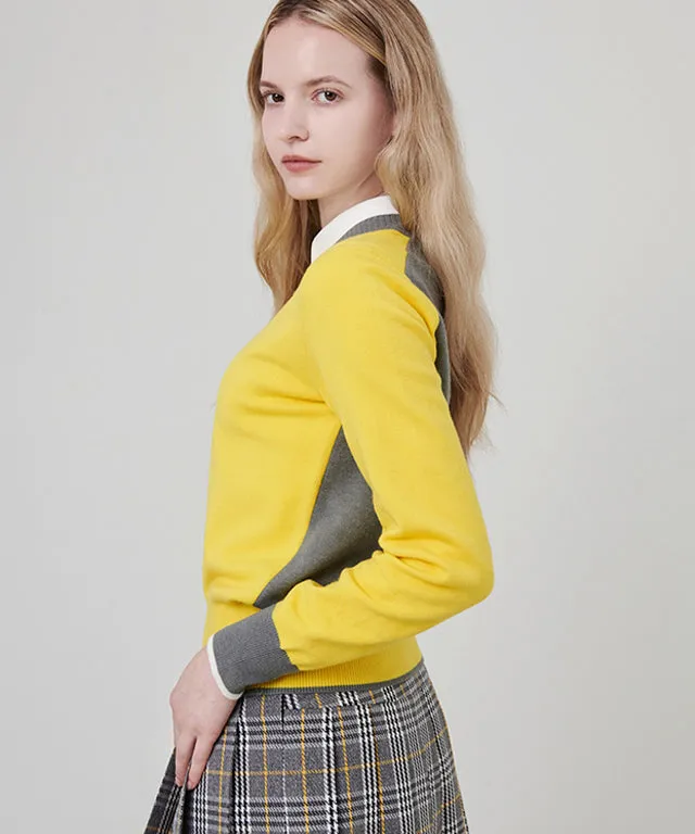 CHUCUCHU Ellie V-Neck Knit Sweater - Yellow