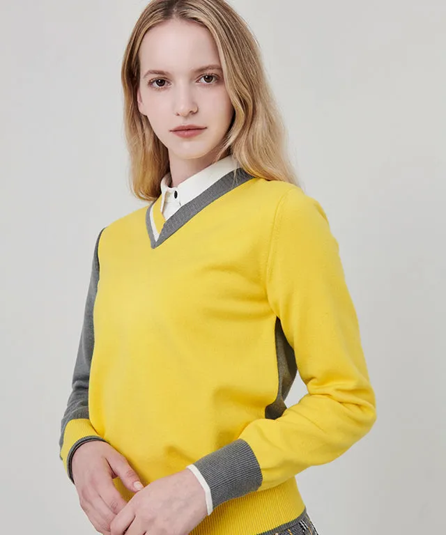 CHUCUCHU Ellie V-Neck Knit Sweater - Yellow