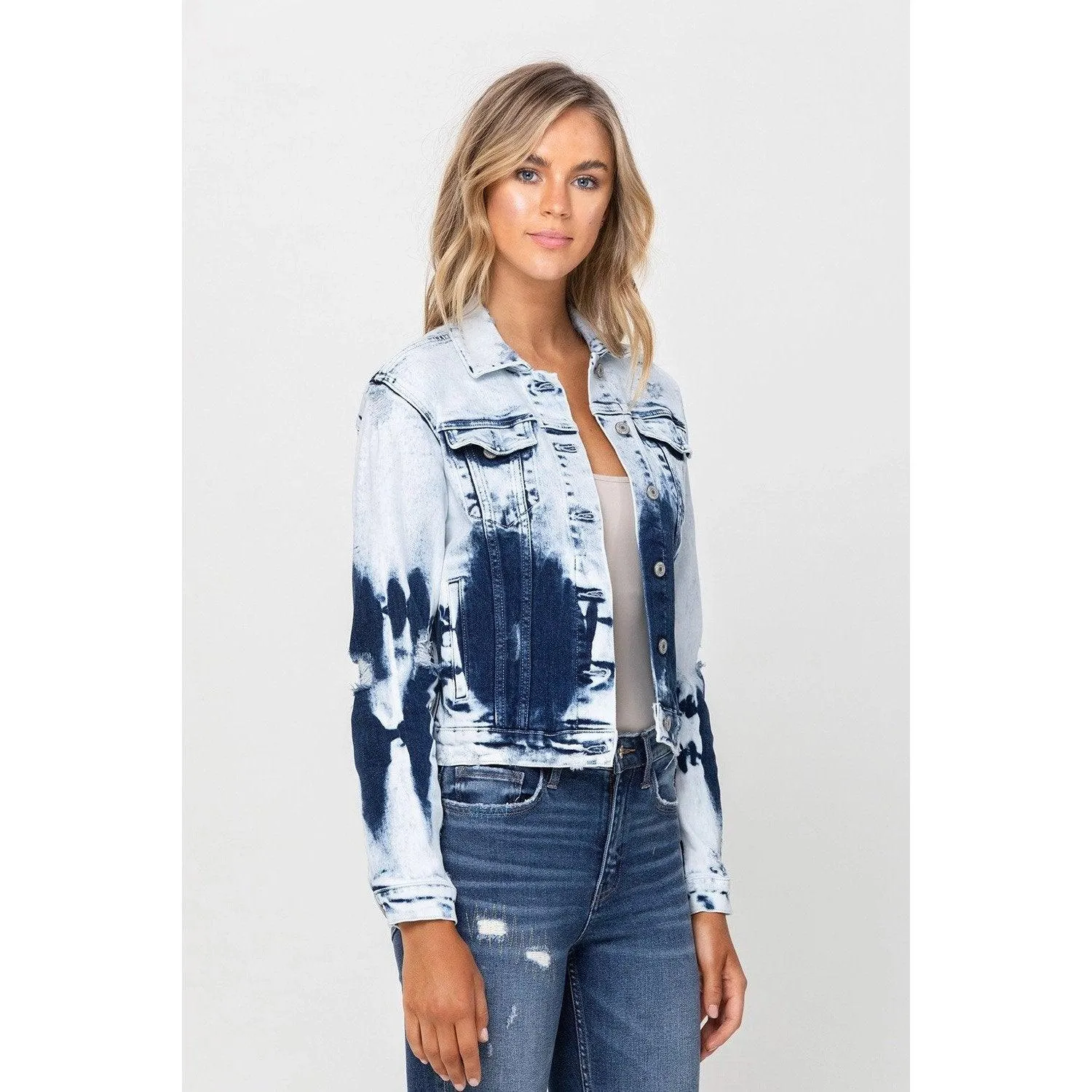 Classic Fit Cropped Jacket with Dip Dye Bleach