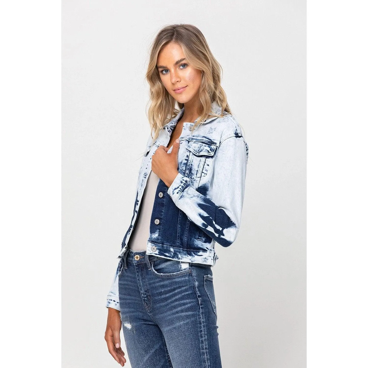 Classic Fit Cropped Jacket with Dip Dye Bleach