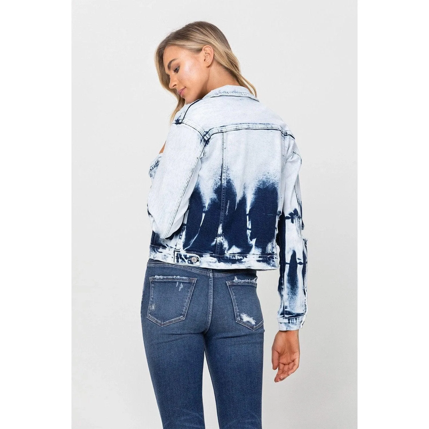 Classic Fit Cropped Jacket with Dip Dye Bleach
