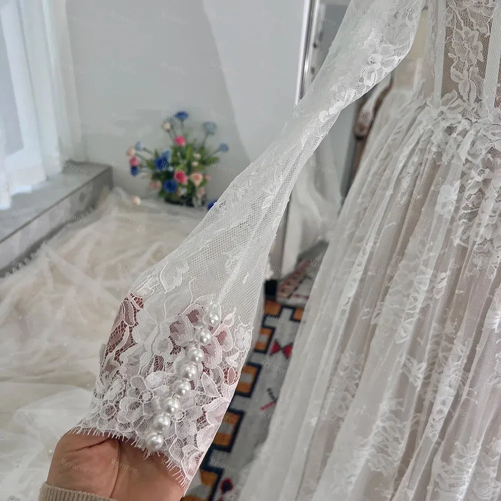 Classic Lace Off The shoulder Long Sleeves Wedding Dresses A Line Bridal Gowns