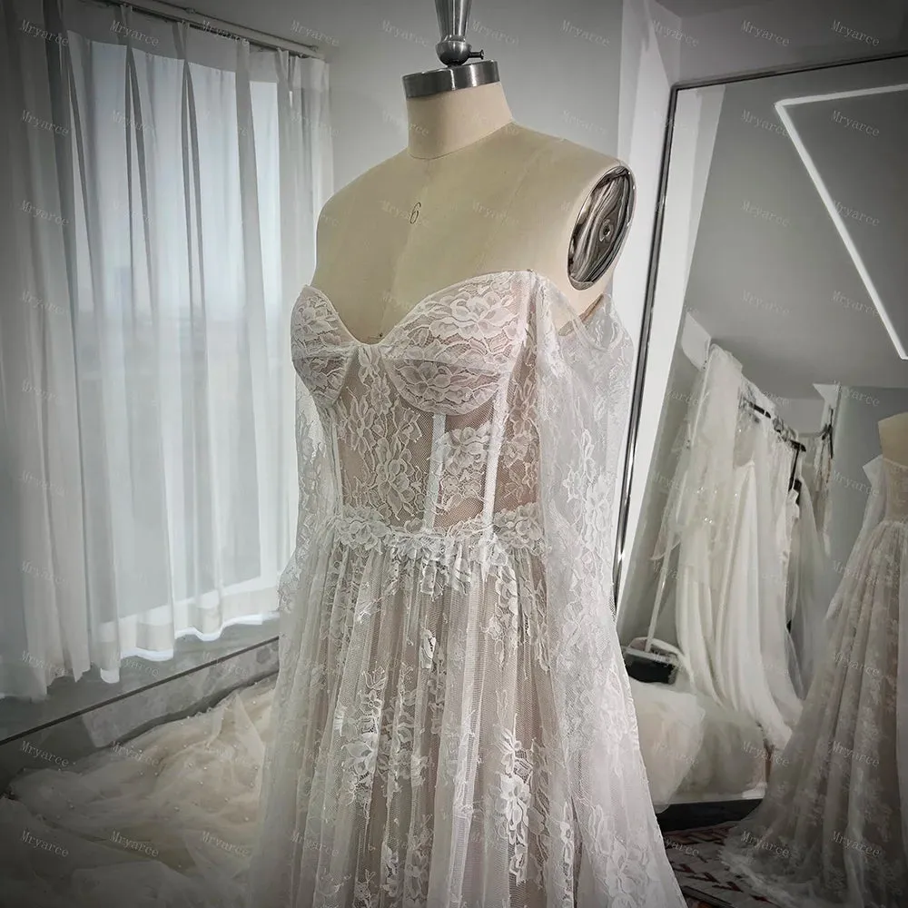 Classic Lace Off The shoulder Long Sleeves Wedding Dresses A Line Bridal Gowns