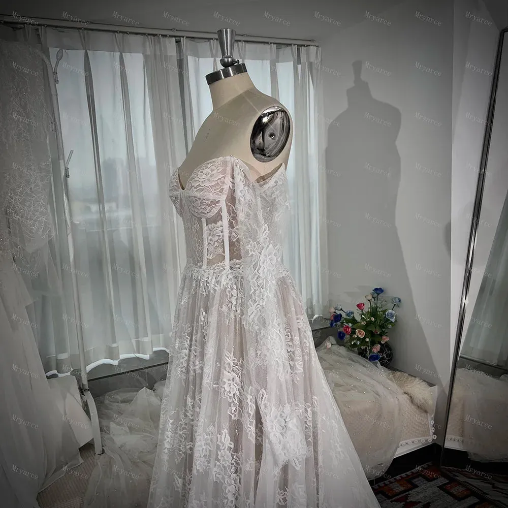 Classic Lace Off The shoulder Long Sleeves Wedding Dresses A Line Bridal Gowns