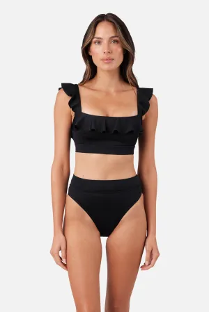 Classic Square Neck Bikini Bralette with Frill BLACK