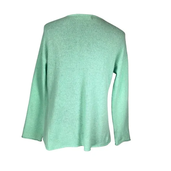 Claudia Nichole Green Cashmere Sweater Open Front Draped Mint Relaxed Waterfall