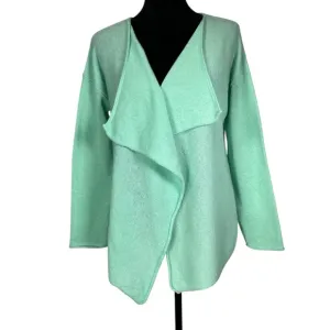 Claudia Nichole Green Cashmere Sweater Open Front Draped Mint Relaxed Waterfall