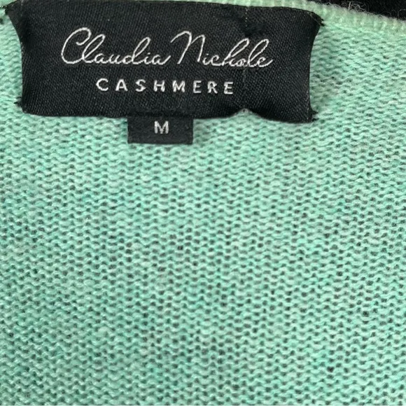 Claudia Nichole Green Cashmere Sweater Open Front Draped Mint Relaxed Waterfall