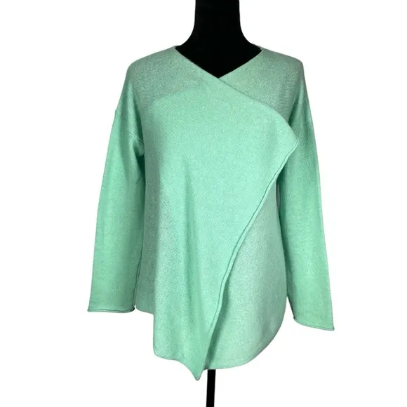 Claudia Nichole Green Cashmere Sweater Open Front Draped Mint Relaxed Waterfall