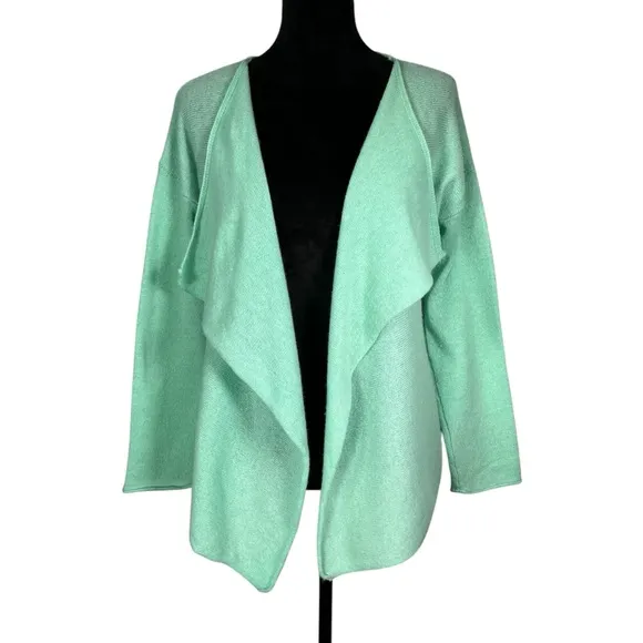 Claudia Nichole Green Cashmere Sweater Open Front Draped Mint Relaxed Waterfall