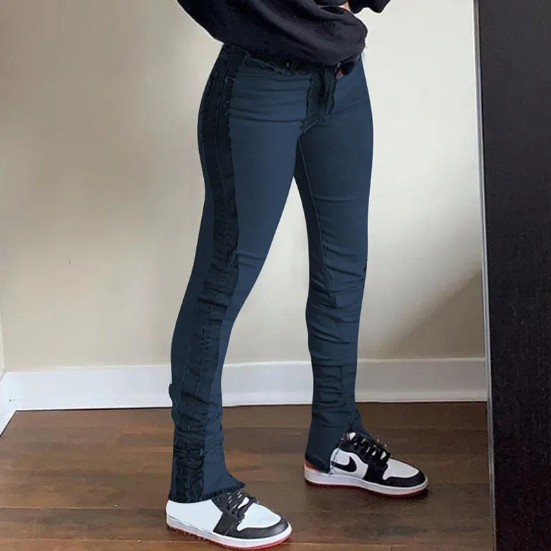 Colorblock Denim Patchwork Panelled Pants