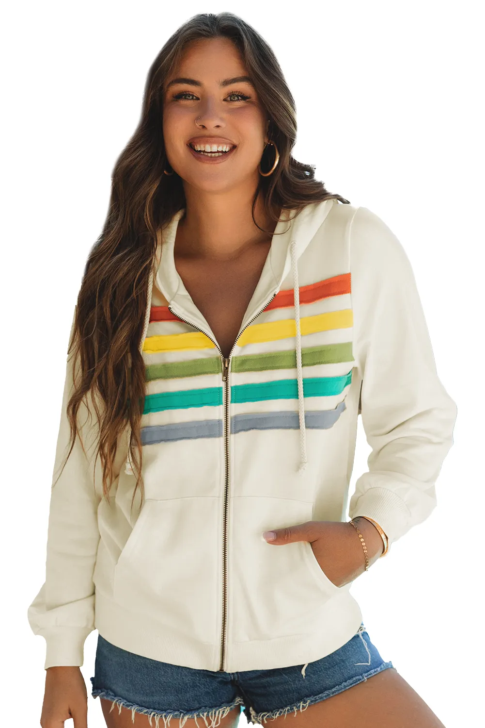 Colorblock Striped Zipper Hoodie