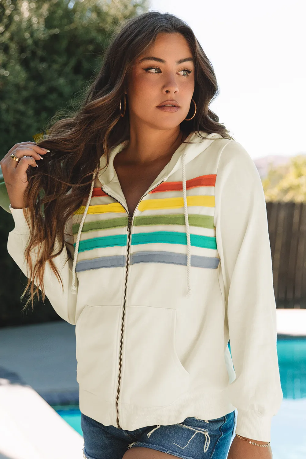 Colorblock Striped Zipper Hoodie