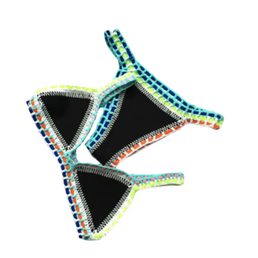 Colorful Contrast Trim Triangle Bikini