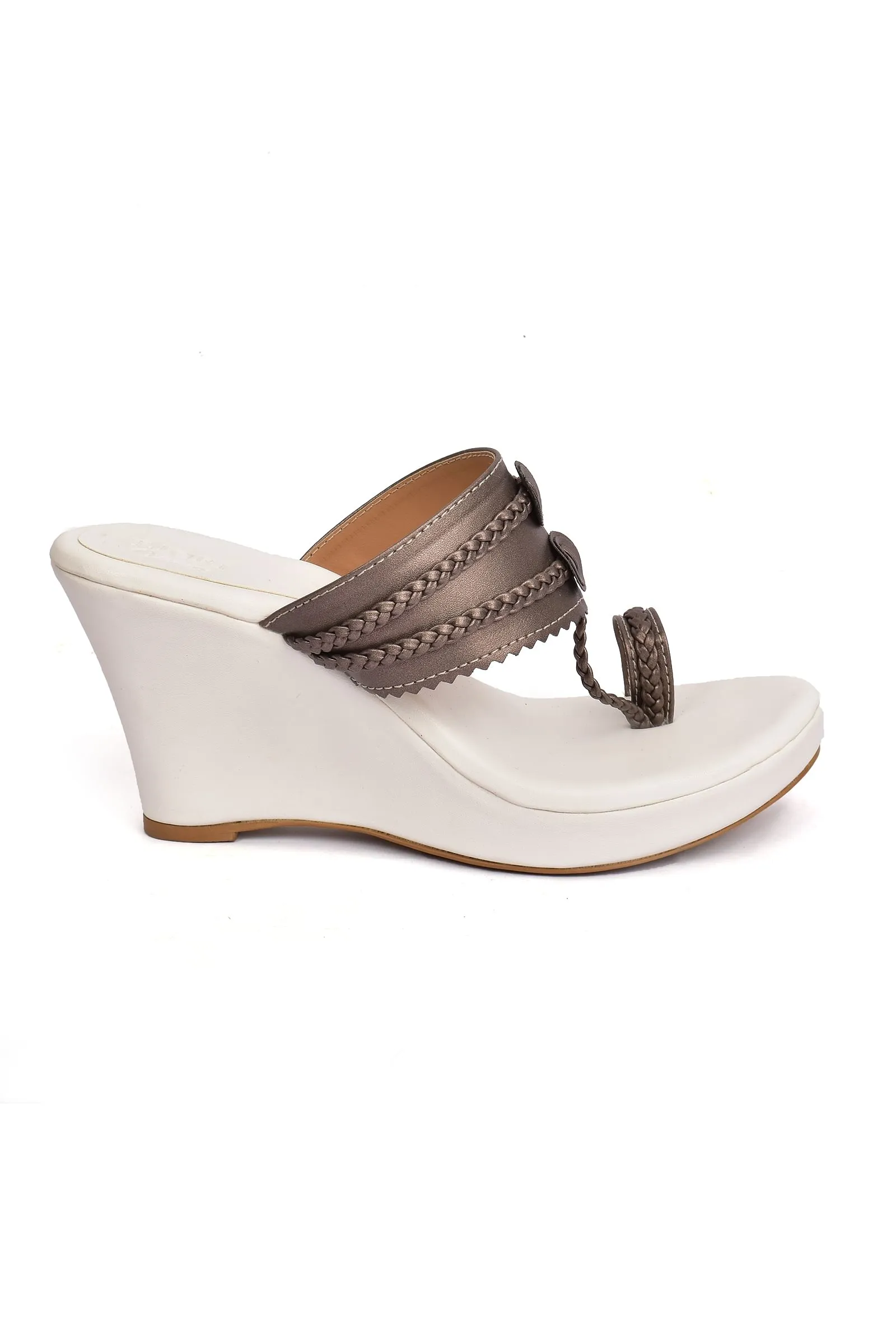 Copper Brown Vegan Leather Kolhapuri Wedges