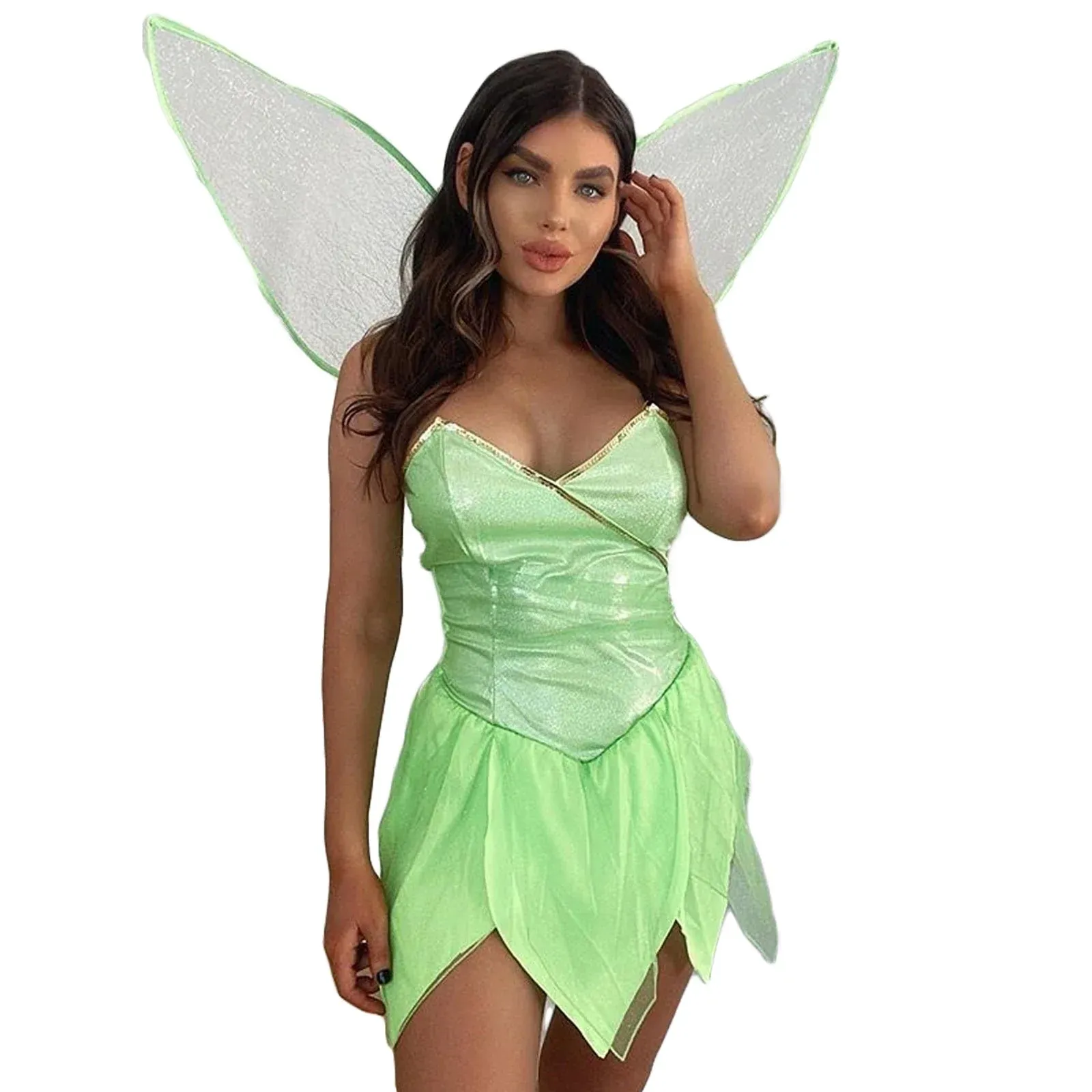 Costume Forest Fairy Princess Sexy Sequin Tube Tops Short With Wings Halloween Casual Cosplay Dress