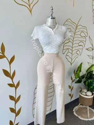 Cream Ribbed Pants