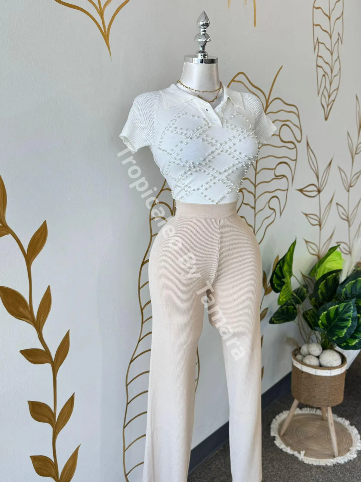 Cream Ribbed Pants
