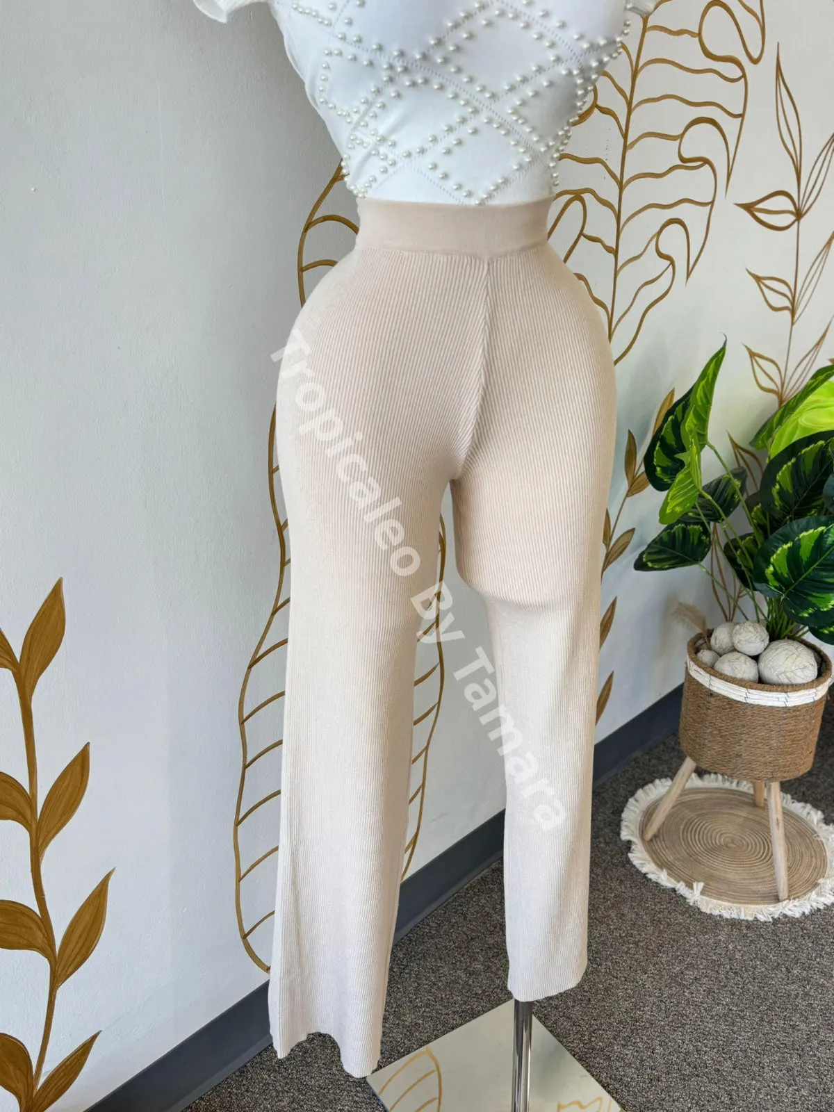Cream Ribbed Pants