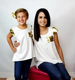 Cream Top with Gold Cap Sleeves - Mommy