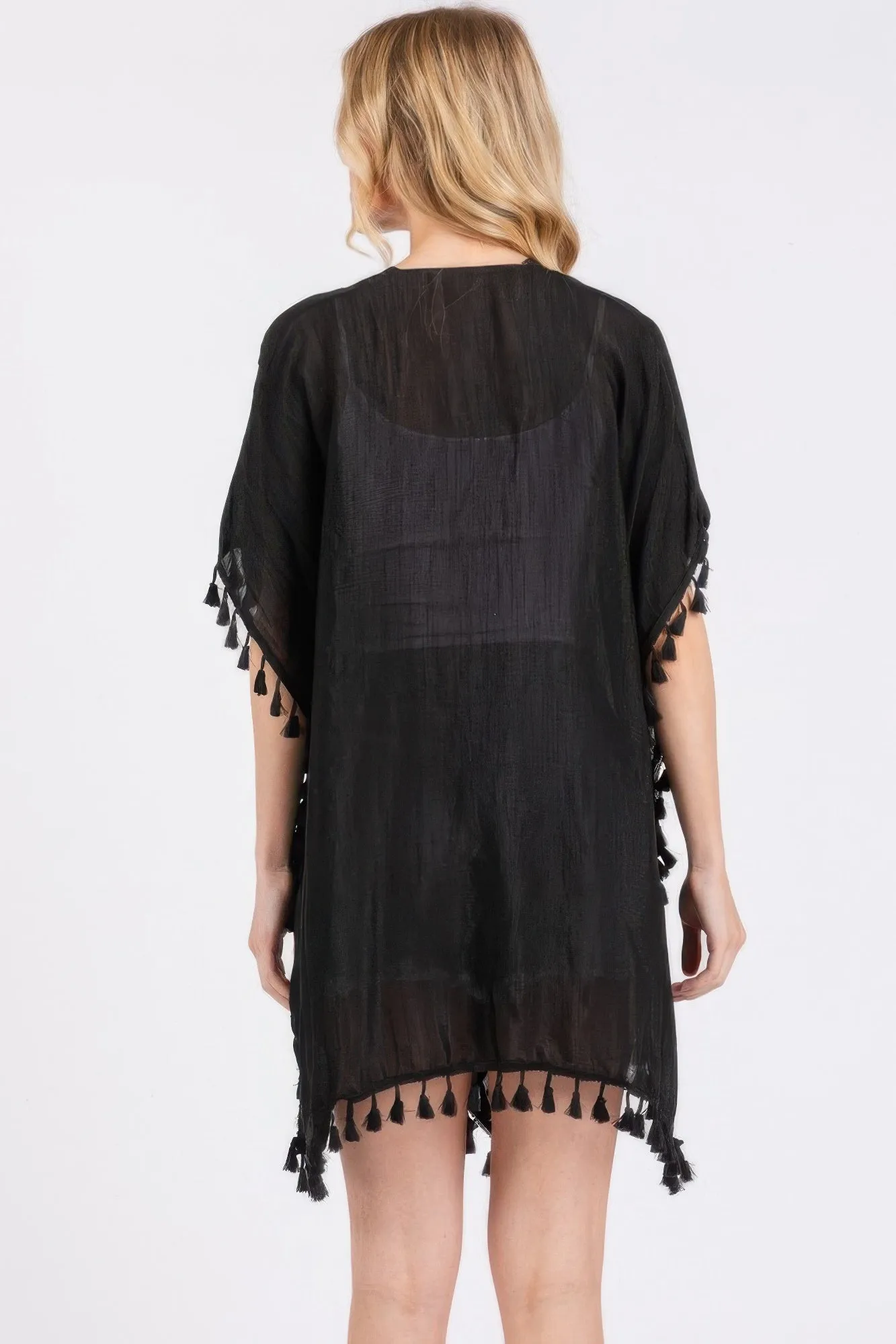 Crochet And Tassel Trim Cover Up