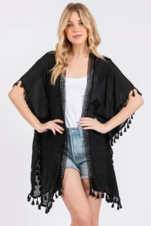 Crochet And Tassel Trim Cover Up