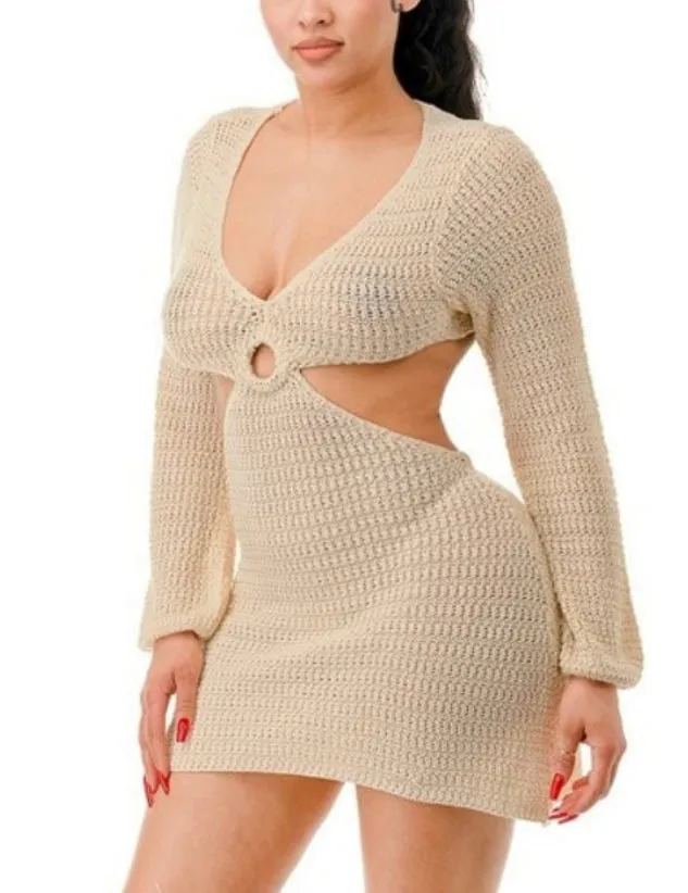 Crochet Knit O Ring Mini Beach Coverup