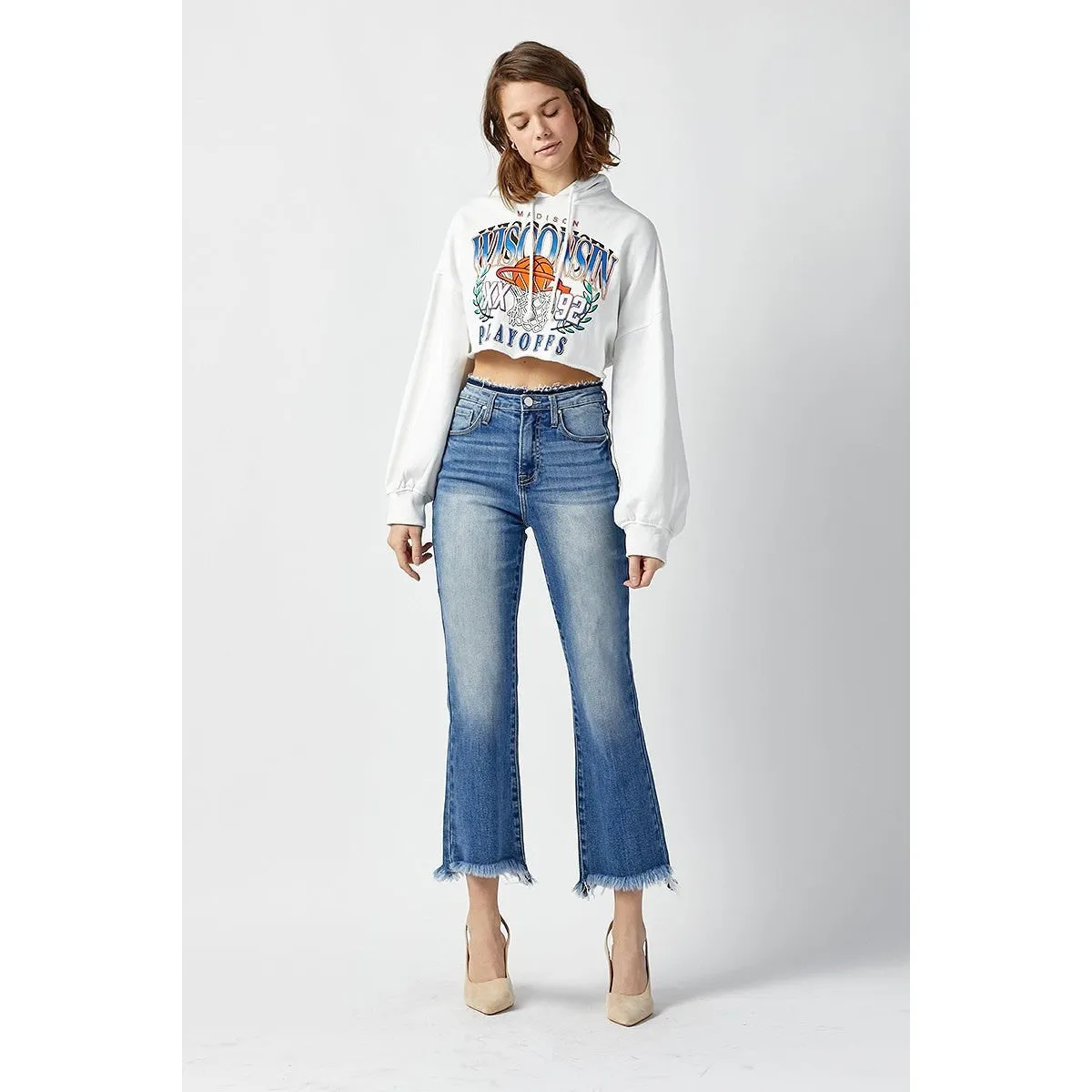 Cropped and Flared High Rise Jean