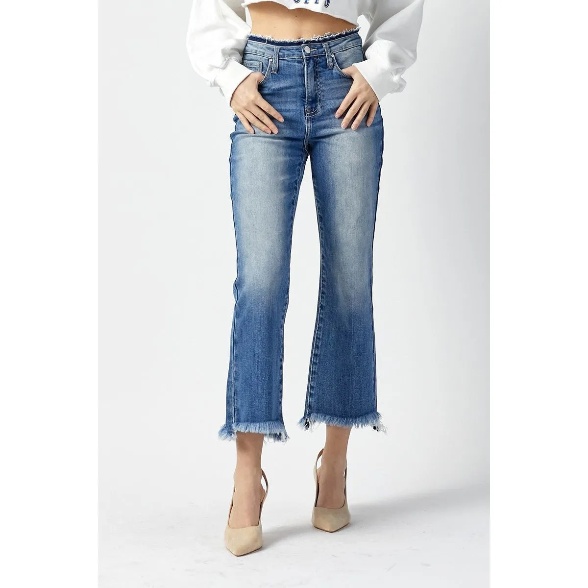 Cropped and Flared High Rise Jean