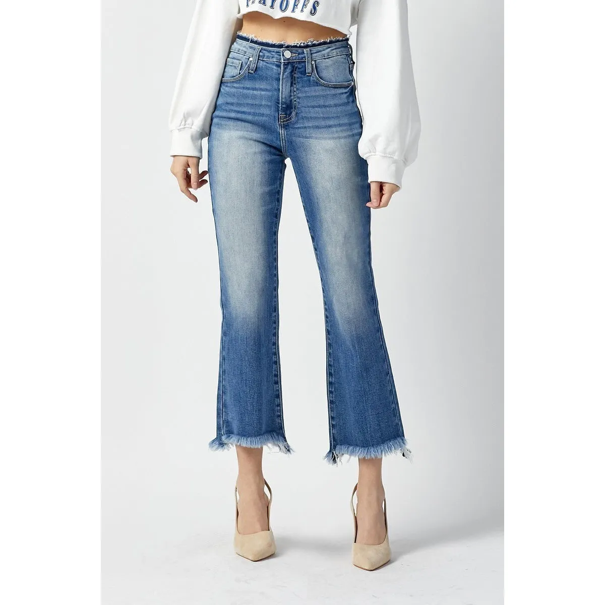 Cropped and Flared High Rise Jean