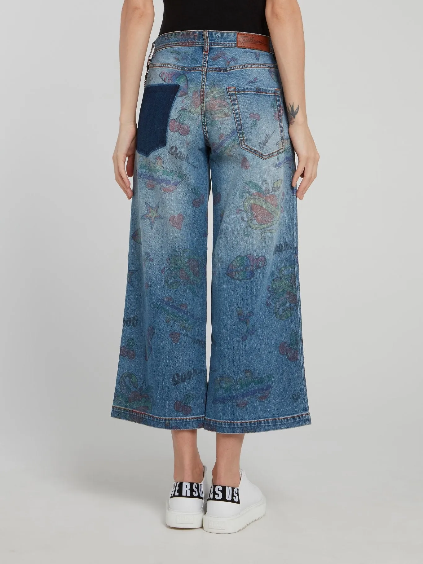Cropped Printed Wide Leg Jeans