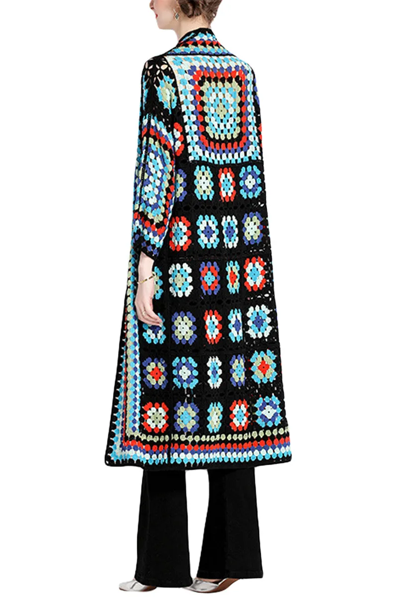 CS3306 Boho Crochet Long Cardigan Outerwear