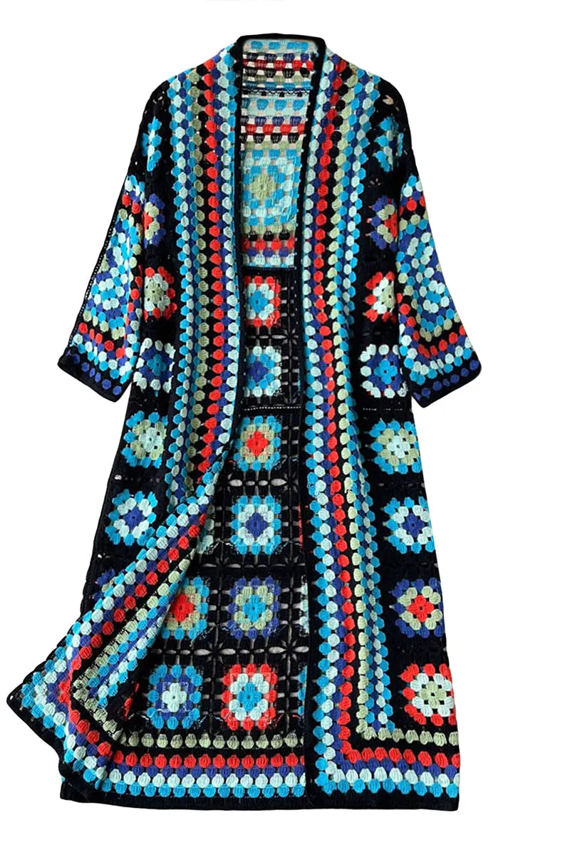 CS3306 Boho Crochet Long Cardigan Outerwear