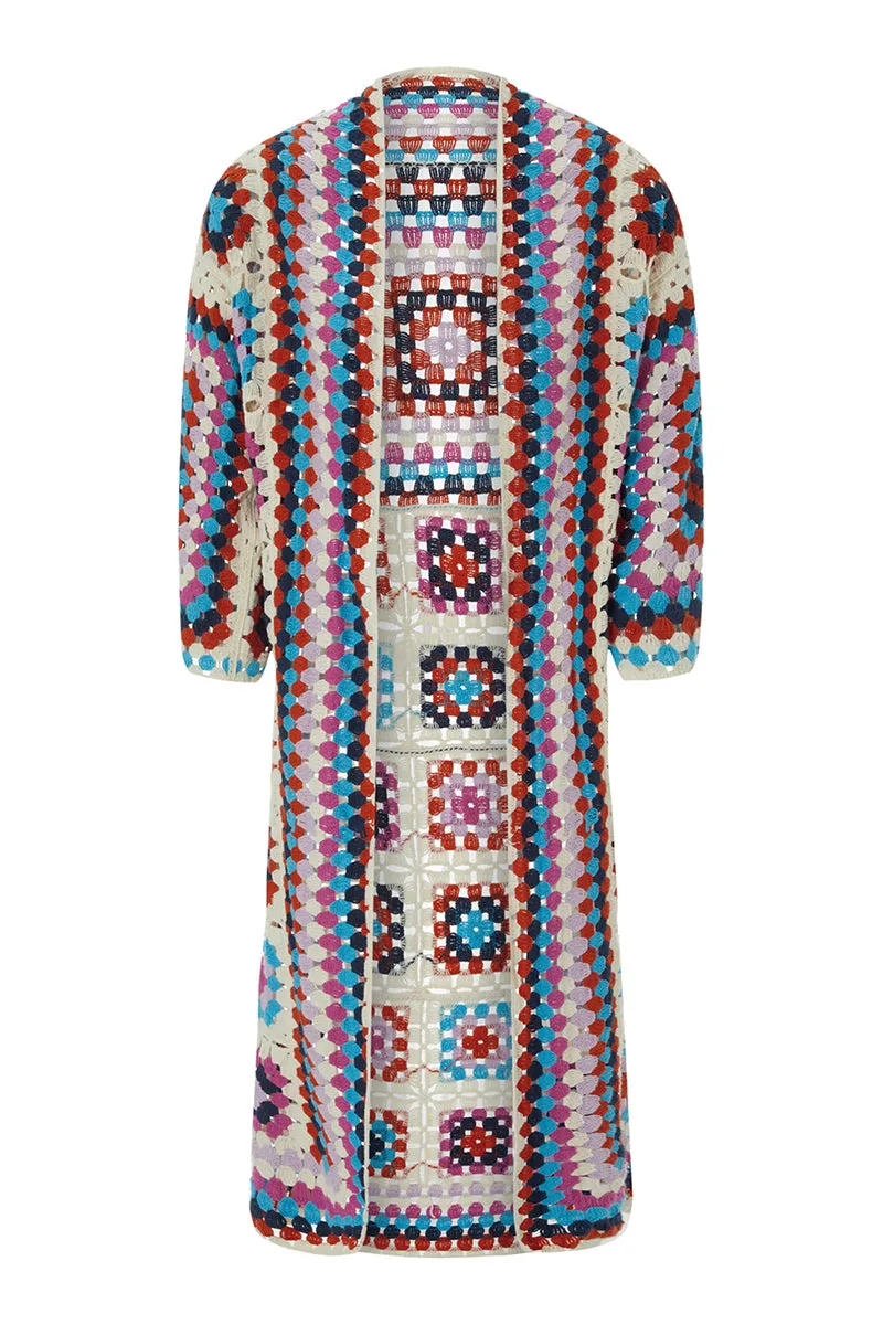 CS3306 Boho Crochet Long Cardigan Outerwear