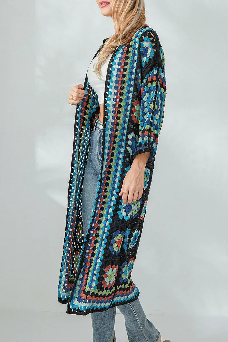 CS3306 Boho Crochet Long Cardigan Outerwear