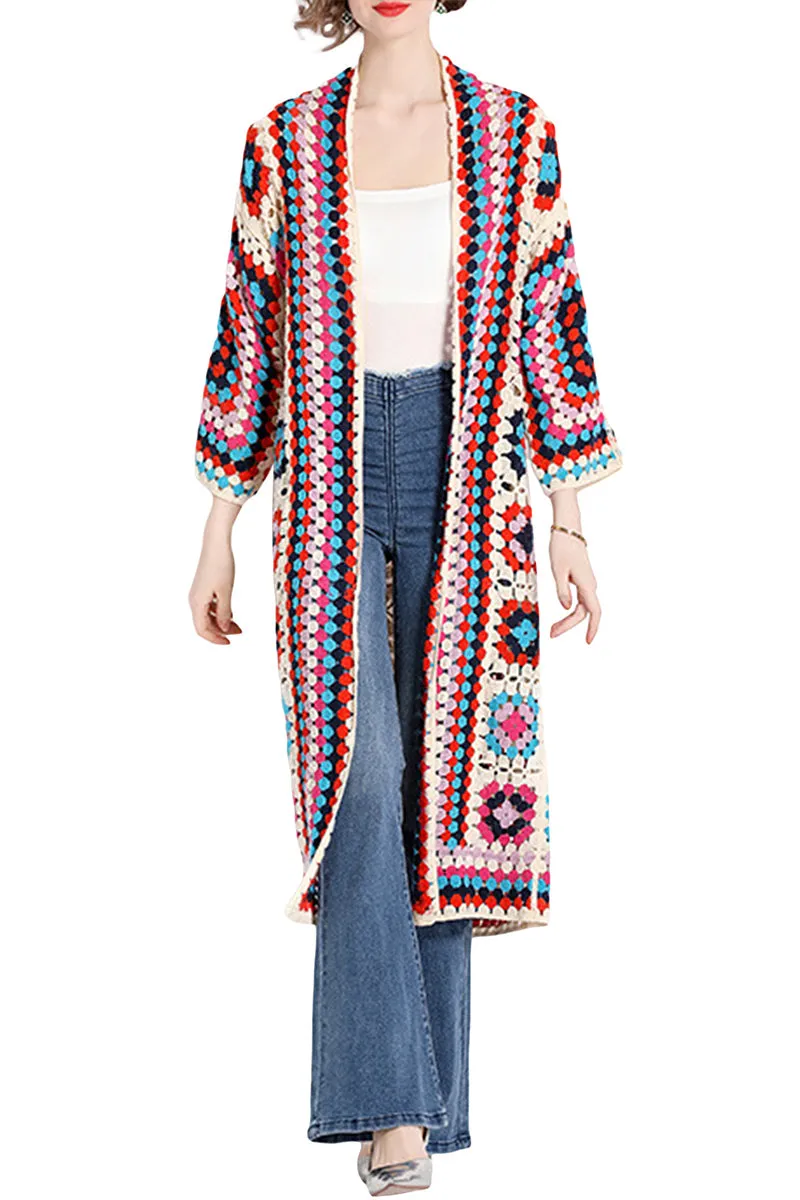 CS3306 Boho Crochet Long Cardigan Outerwear