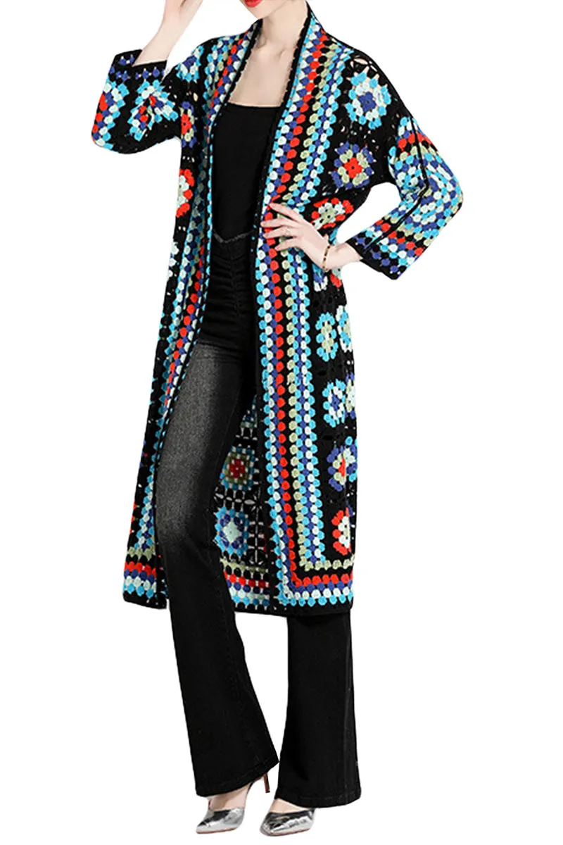 CS3306 Boho Crochet Long Cardigan Outerwear
