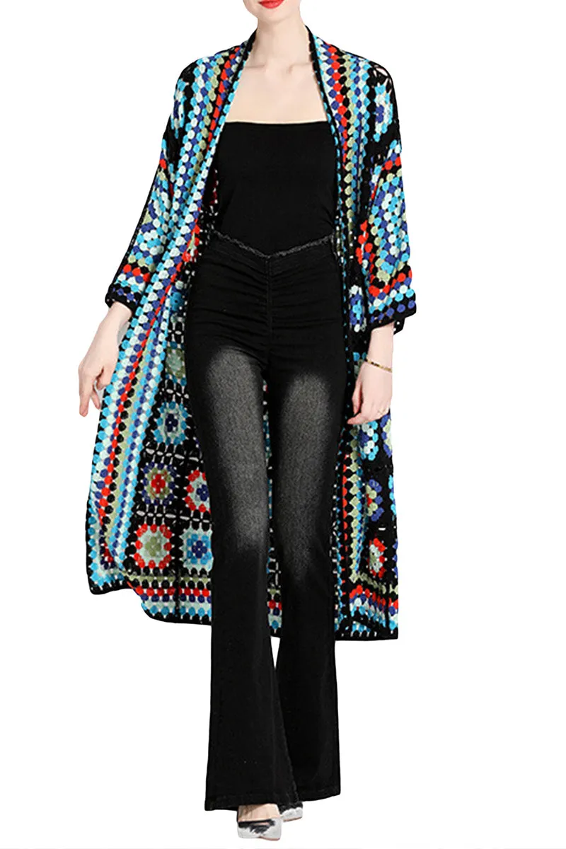 CS3306 Boho Crochet Long Cardigan Outerwear