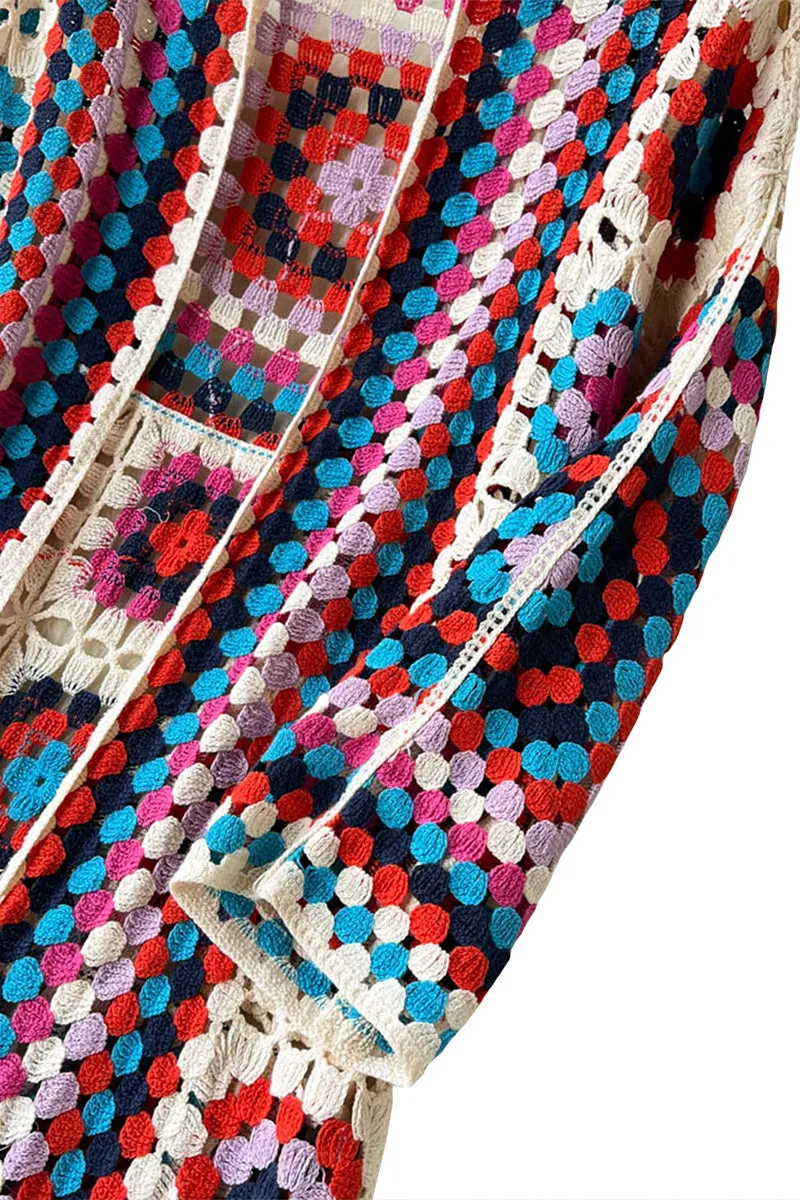 CS3306 Boho Crochet Long Cardigan Outerwear