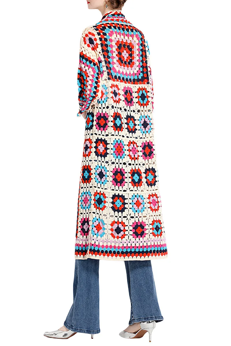 CS3306 Boho Crochet Long Cardigan Outerwear